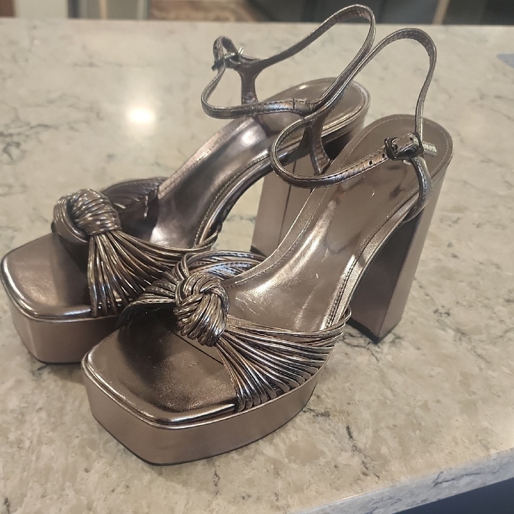 Mango  Metallic Platform Strappy Heels Knot Detail Women's Size 7.5(US) - 38(EU)